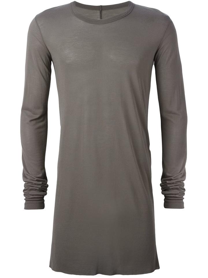 Rick Owens Long Length T-shirt, Men's, Size: Xs, Grey, Silk/viscose