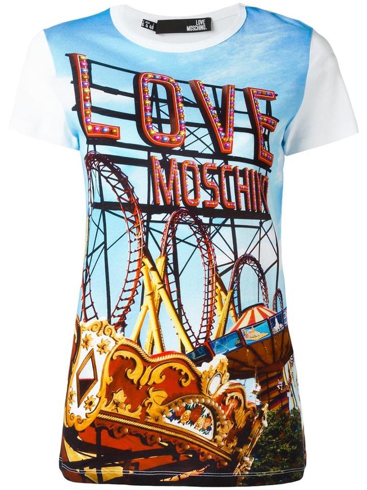 Love Moschino Fun Fair Printed T-shirt, Women's, Size: 40, White, Cotton