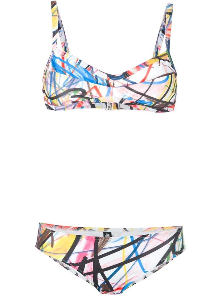 Jeremy Scott Scribble Print Bikini, Women's, Size: Iv, White, Polyester/spandex/elastane