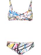 Jeremy Scott Scribble Print Bikini, Women's, Size: Iv, White, Polyester/spandex/elastane