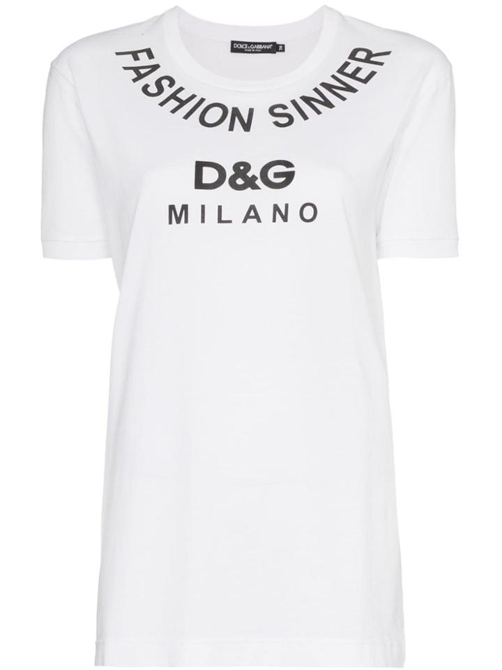 Dolce & Gabbana Fashion Sinner Logo Print Cotton T Shirt - White