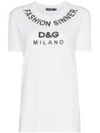 Dolce & Gabbana Fashion Sinner Logo Print Cotton T Shirt - White
