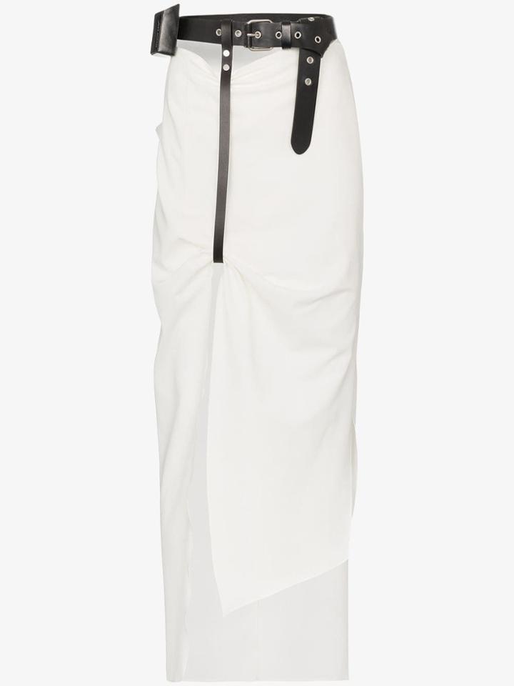 Hyein Seo Leather Pouch Belt Slit Front Skirt - White
