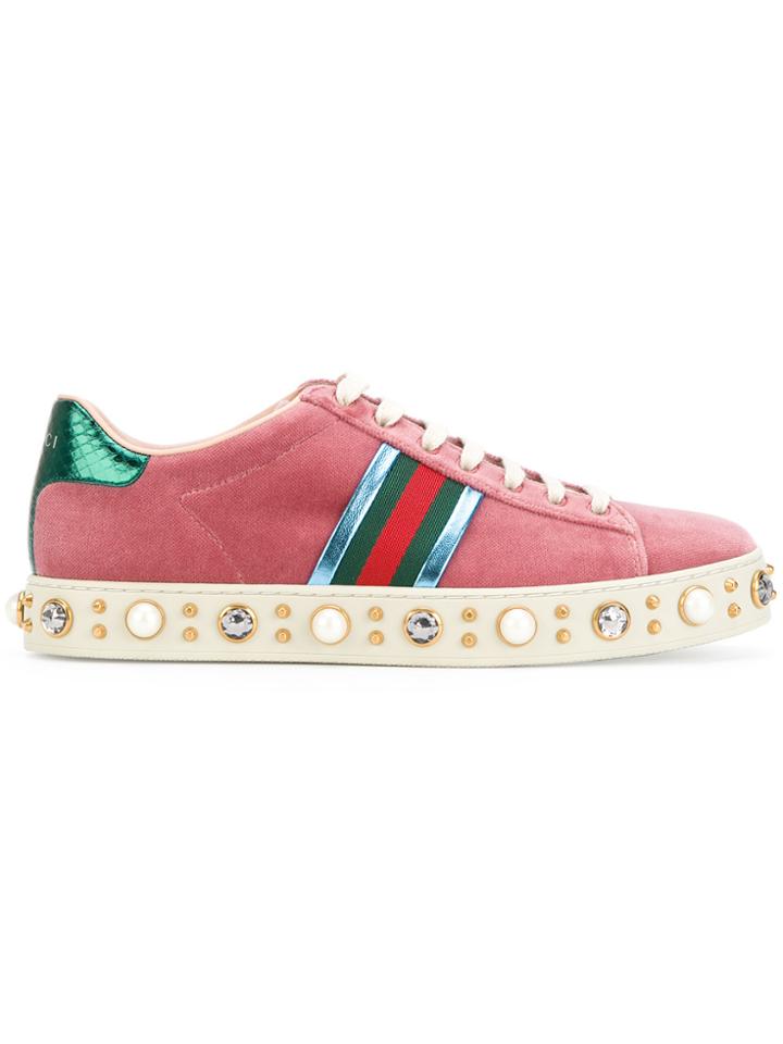 Gucci Gg Web Velvet Sneakers - Pink & Purple