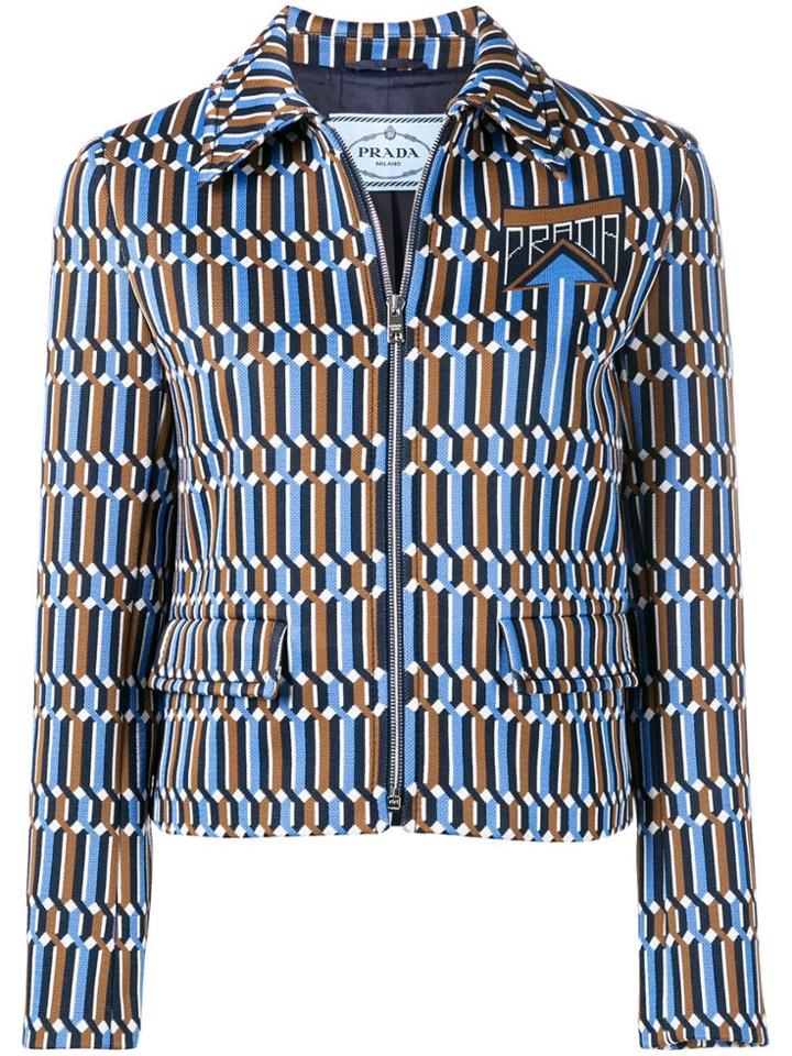 Prada Jacquard Knit Fitted Jacket - Blue