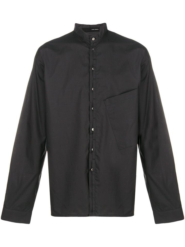 Isabel Benenato Collarless Slant Pocket Shirt - Black