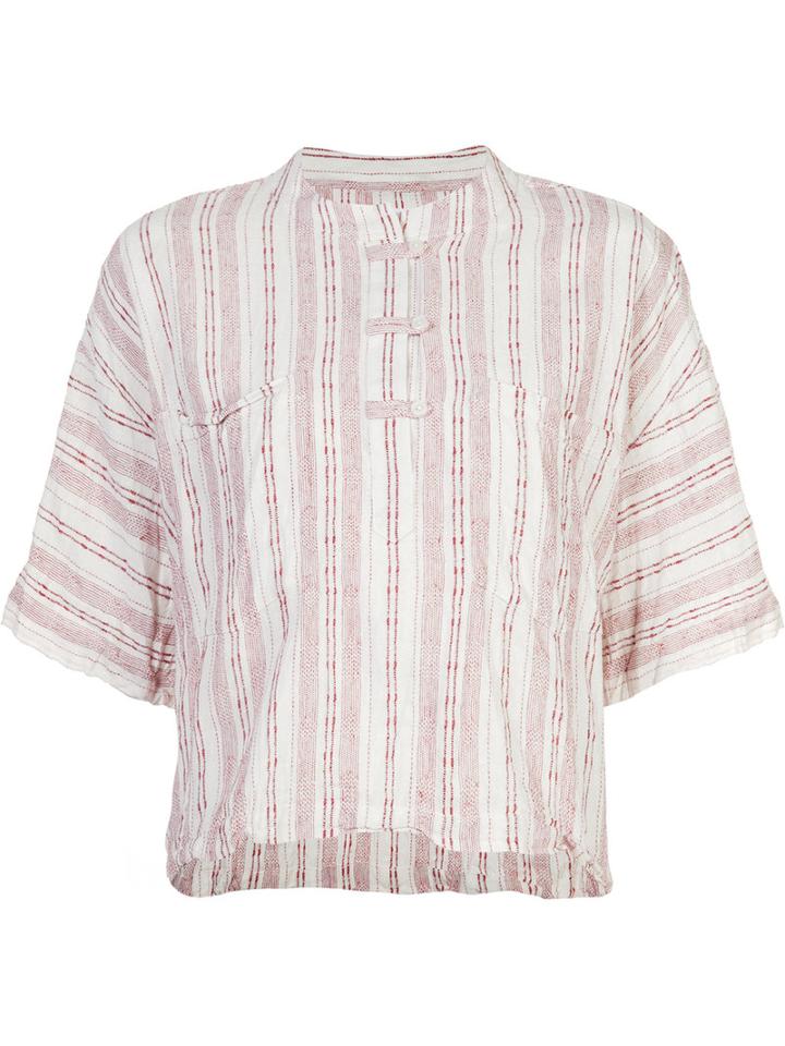Derek Lam 10 Crosby Collarless Striped Henley Shirt, Women's, Size: Small, White, Cotton/linen/flax