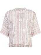 Derek Lam 10 Crosby Collarless Striped Henley Shirt, Women's, Size: Small, White, Cotton/linen/flax