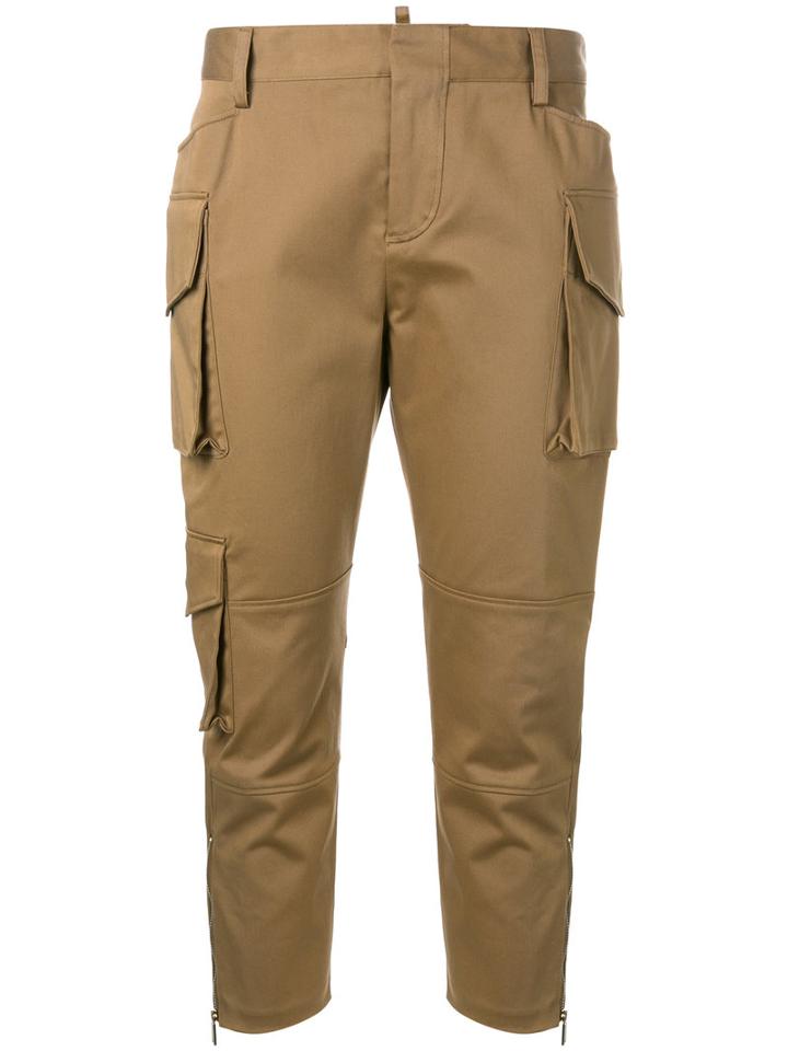 Dsquared2 Skinny Cropped Cargo Pants, Women's, Size: 40, Brown, Cotton/spandex/elastane