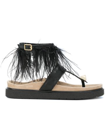Inuiki Feather Embellished Sandals - Black