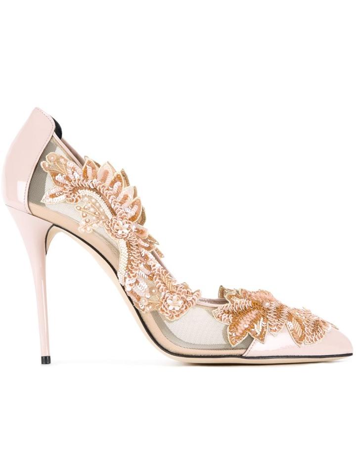 Oscar De La Renta Semi Sheer Floral Pumps