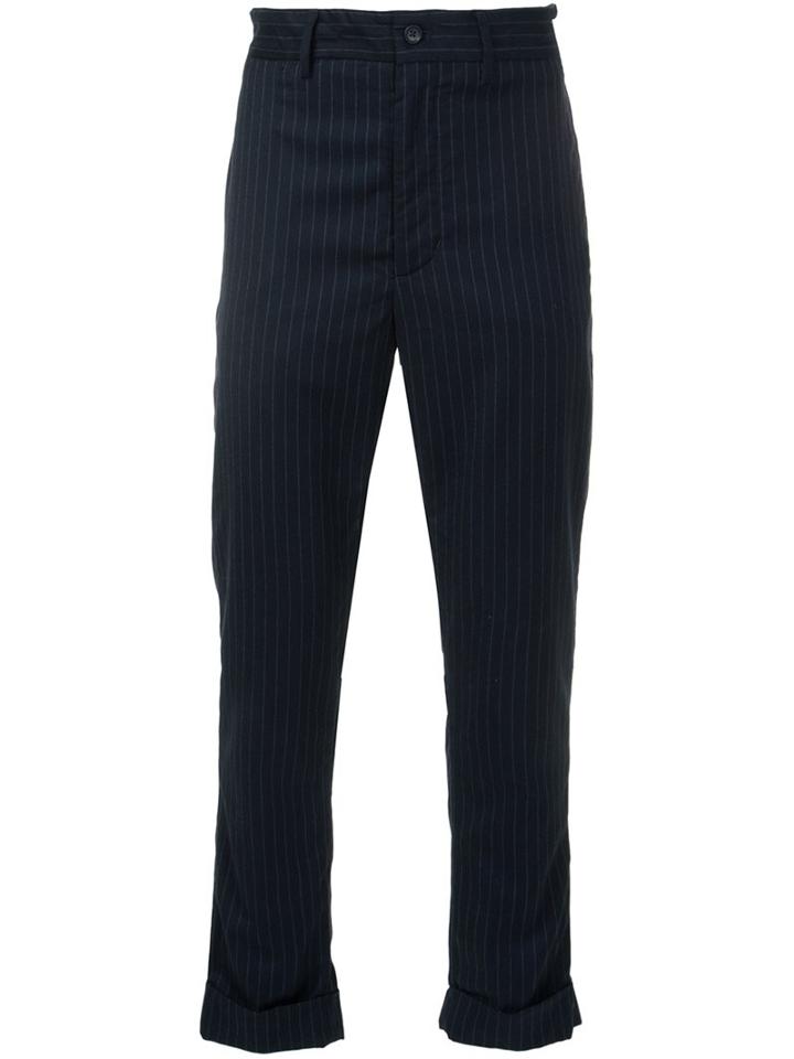 Engineered Garments Cinched Stripe Trousers, Men's, Size: 30, Blue, Wool