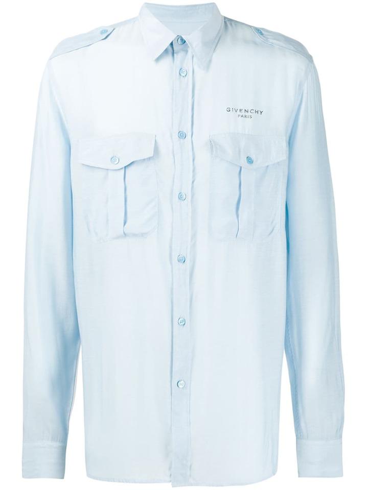 Givenchy Military-style Logo Print Shirt - Blue