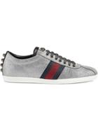 Gucci Glitter Web Sneakers With Studs - Grey