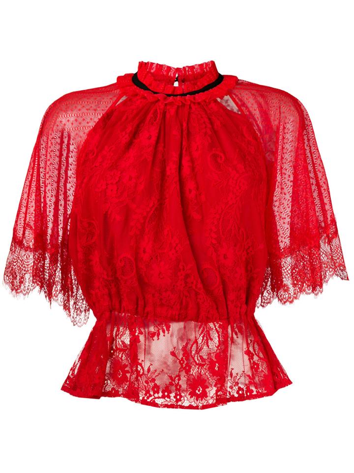 Three Floor Lace Patterned Blouse - Red