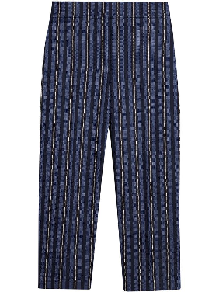 Burberry Striped Wool Blend Cropped Trousers - Blue