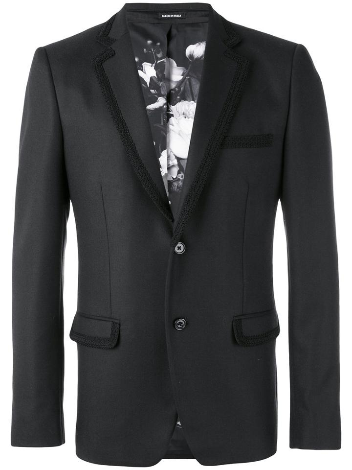 Alexander Mcqueen - Embroidered Trim Blazer - Men - Silk/cotton/polyester/virgin Wool - 50, Black, Silk/cotton/polyester/virgin Wool