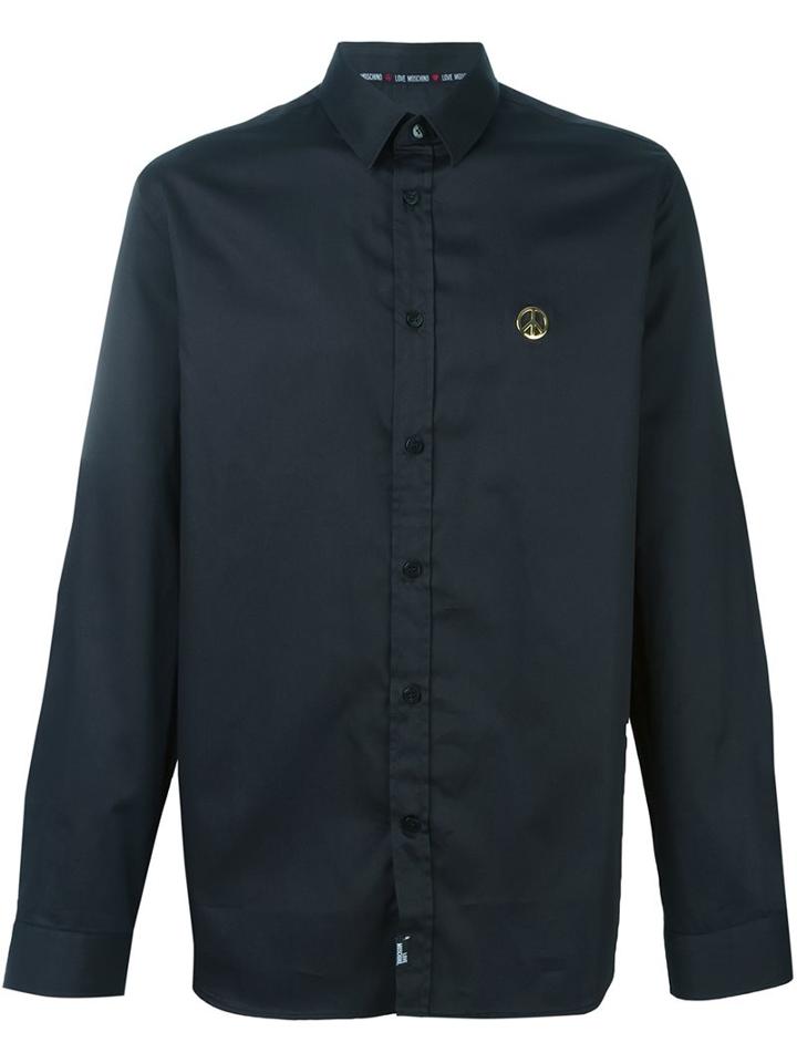 Love Moschino 'peace' Logo Plaque Shirt, Men's, Size: Medium, Black, Cotton