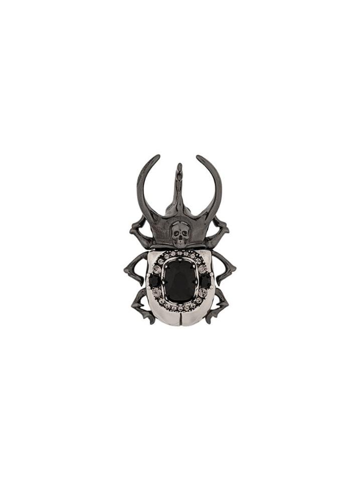Alexander Mcqueen Beetle Crystal Embellished Brooch - Metallic