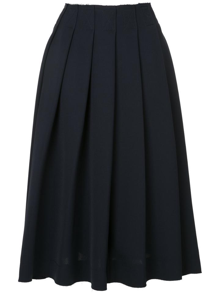 Le Ciel Bleu Raw Hem Pleated Skirt - Blue