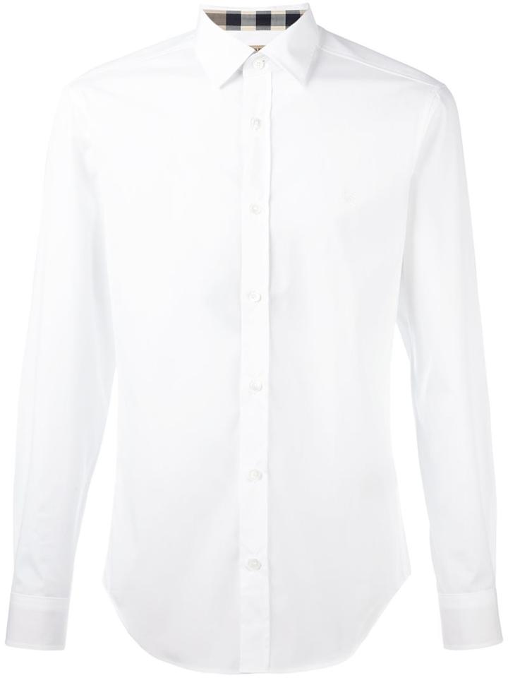 Burberry Embroidered Chest Logo Shirt, Men's, Size: Large, White, Cotton/spandex/elastane