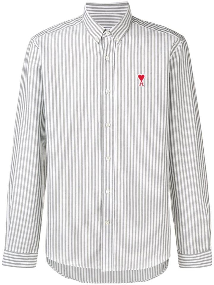 Ami Paris Button-down Shirt Ami De Coeur Patch - Grey