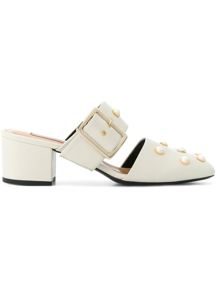 Coliac Pearl Embellished Mules - White