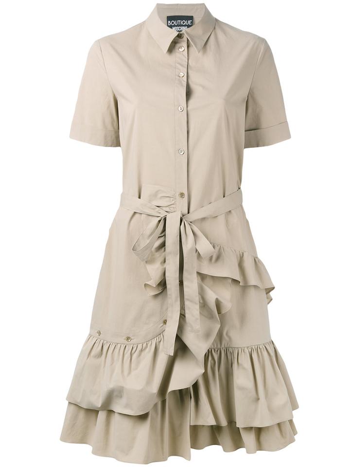 Boutique Moschino Ruffled Shirt Dress, Women's, Size: 42, Nude/neutrals, Cotton/other Fibres