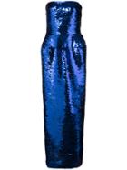 Oscar De La Renta Sequinned Strapless Gown - Blue