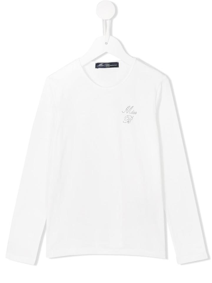 Miss Blumarine Rhinestone Logo Top, Girl's, Size: 10 Yrs, White