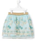 Quis Quis Floral Embroidered Tulle Skirt, Girl's, Size: 10 Yrs, Blue