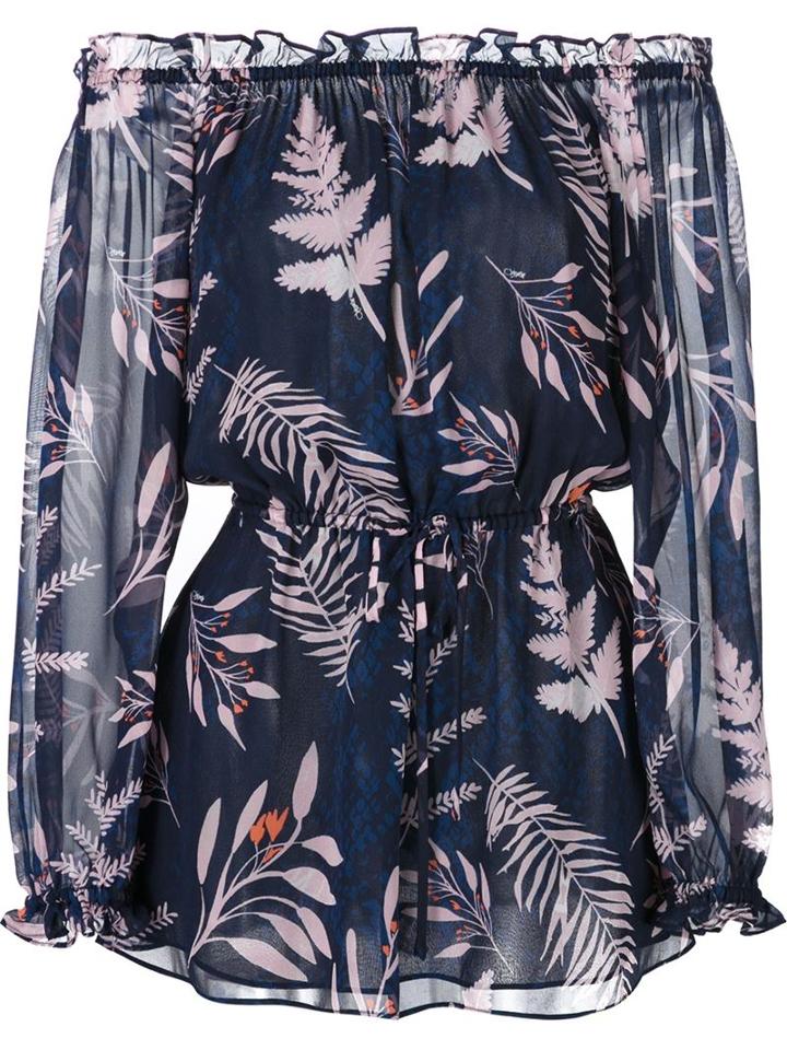 Diane Von Furstenberg Botanical Print Bardot Blouse