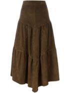 Saint Laurent Long Frill Skirt, Women's, Size: 36, Brown, Silk/goat Suede