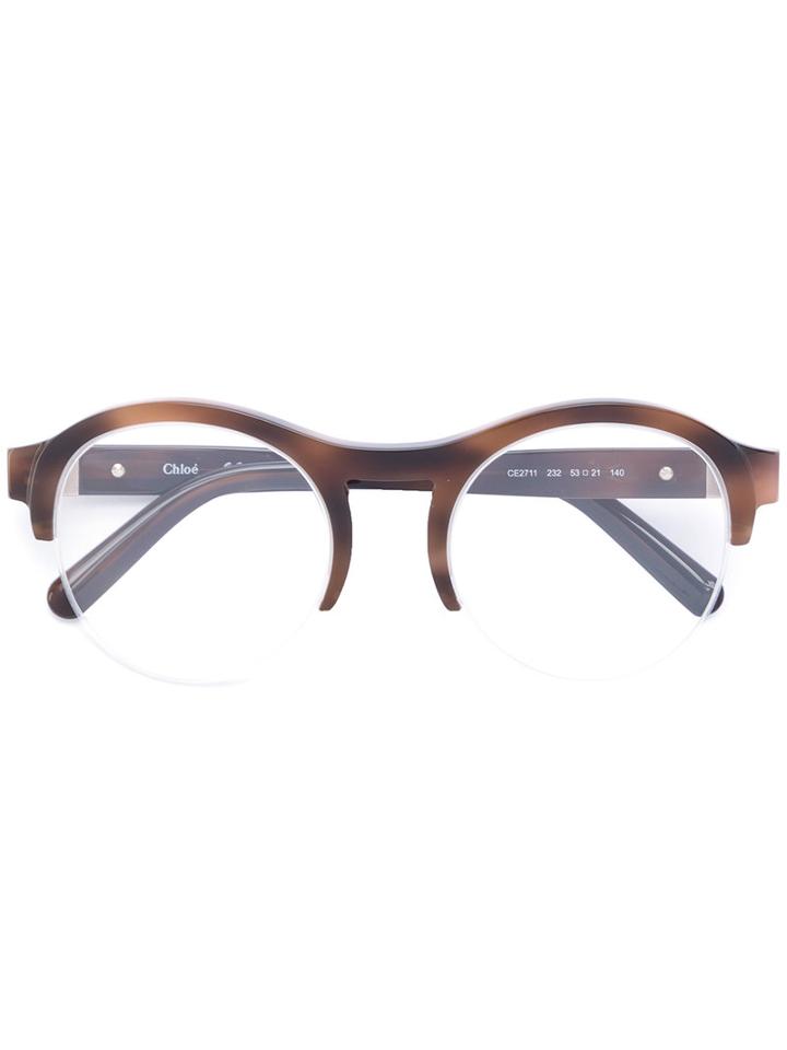 Chloé Eyewear - Tortoiseshell Round Glasses - Women - Acetate/metal - 53, Brown, Acetate/metal