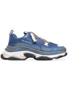Balenciaga Blue And White Triple S Leather Sneakers