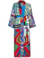 Rianna + Nina Long Multi Checkerboard Floral Print Silk Kimono Robe -