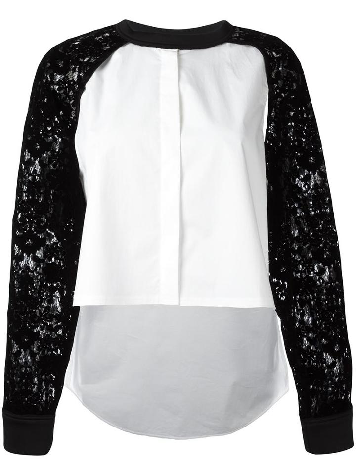 Dkny Raglan Lace Sleeve Shirt, Women's, Size: Medium, White, Cotton/spandex/elastane/nylon/viscose