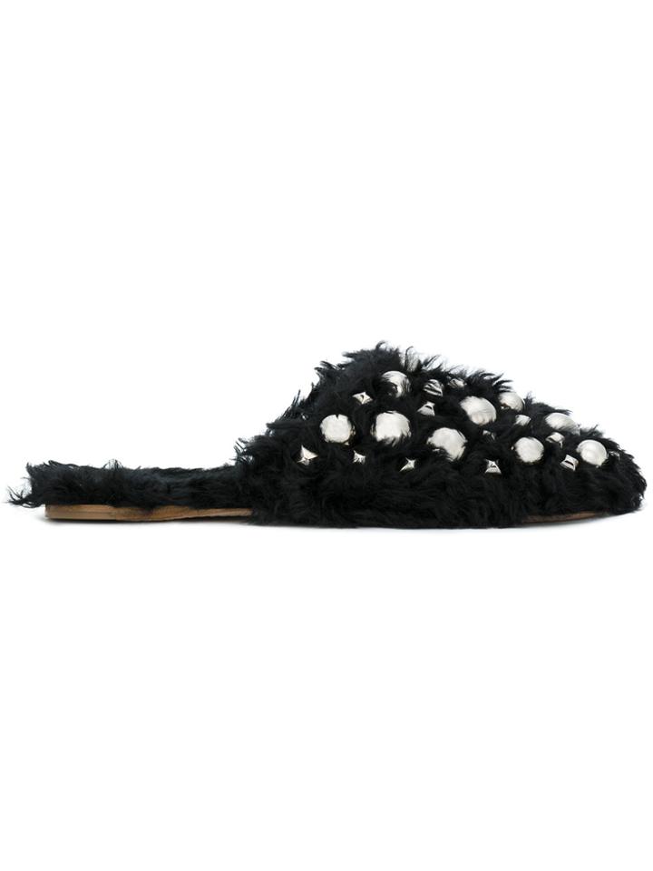Miu Miu Embellished Flat Mules - Black