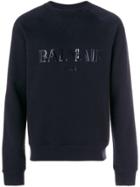 Balmain Logo Print Jersey Sweater - Blue