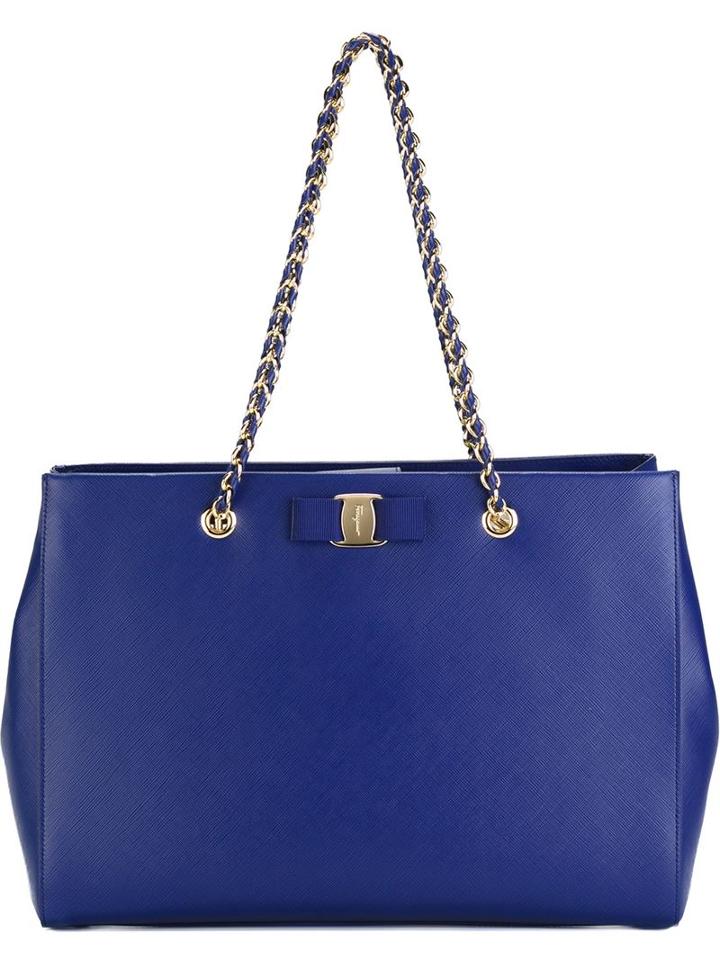 Salvatore Ferragamo Vara Tote, Women's, Blue, Metal Other/calf Leather