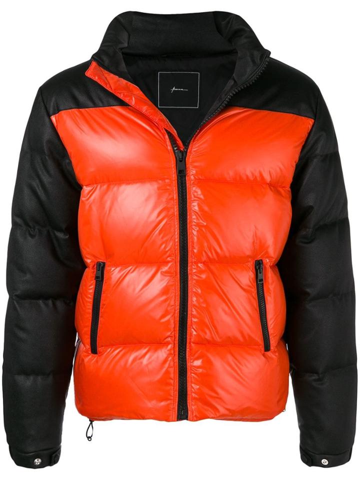 Paura Contrast Panels Padded Jacket - Orange