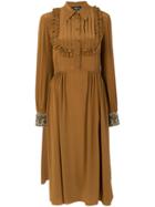 Rochas Pleated And Ruffled Front Bib Dress - Brown