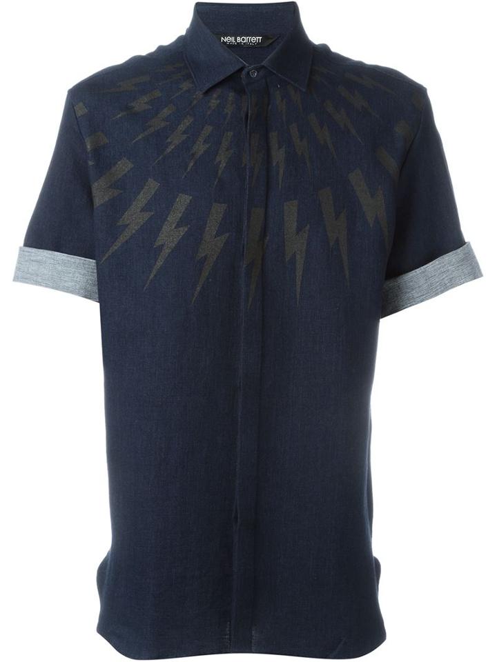 Neil Barrett Lighting Bolt Print Denim Shirt