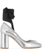 Miu Miu Silver Ballerina 90 Ankle Tie Heels - Metallic