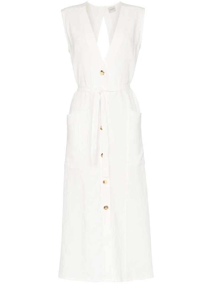 Le Kasha Luxor Button Down Linen Dress - White