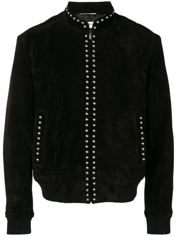 Saint Laurent Studded High Neck Bomber Jacket - Black