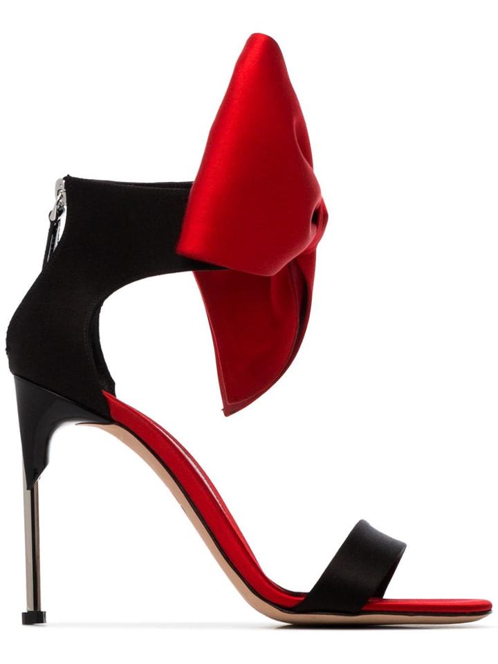 Alexander Mcqueen 105 Satin Bow Embellished Sandals - Black