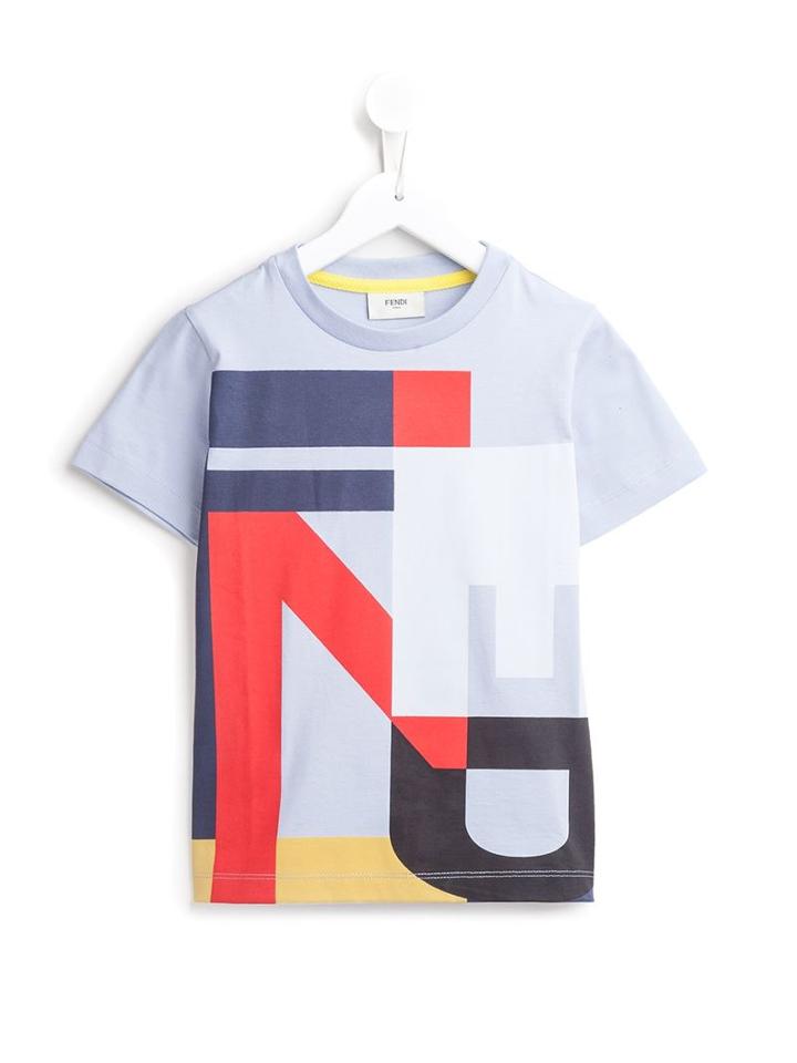 Fendi Kids Graphic Logo Print T-shirt, Boy's, Size: 12 Yrs, Blue