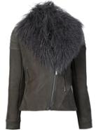 Zac Zac Posen 'hazel' Biker Jacket, Women's, Size: Small, Grey, Cotton/acrylic/lamb Fur/goat Suede