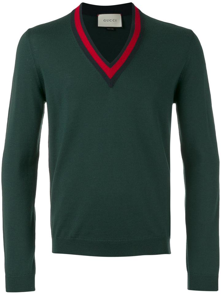 Gucci Sylvie Web Trimmed Jumper, Men's, Size: Small, Green, Wool